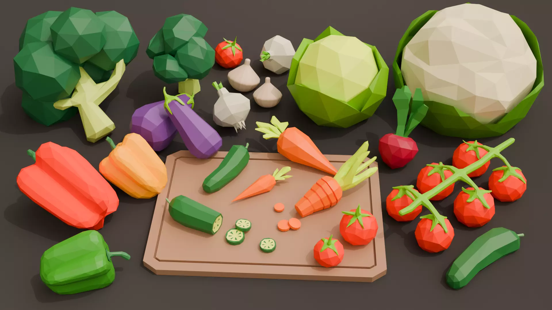 Collection Vegetables Low Poly Low-poly 3D model