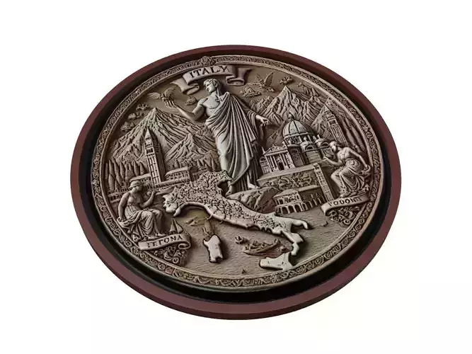 Italy Map Medallion Relief