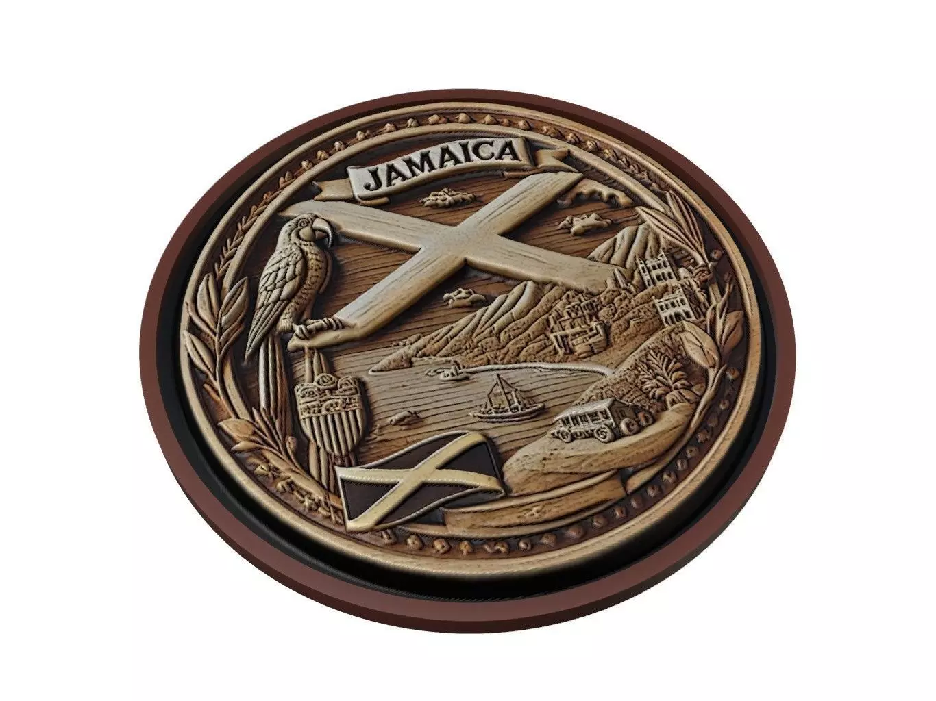 Jamaica Map Medallion Relief 3D print model