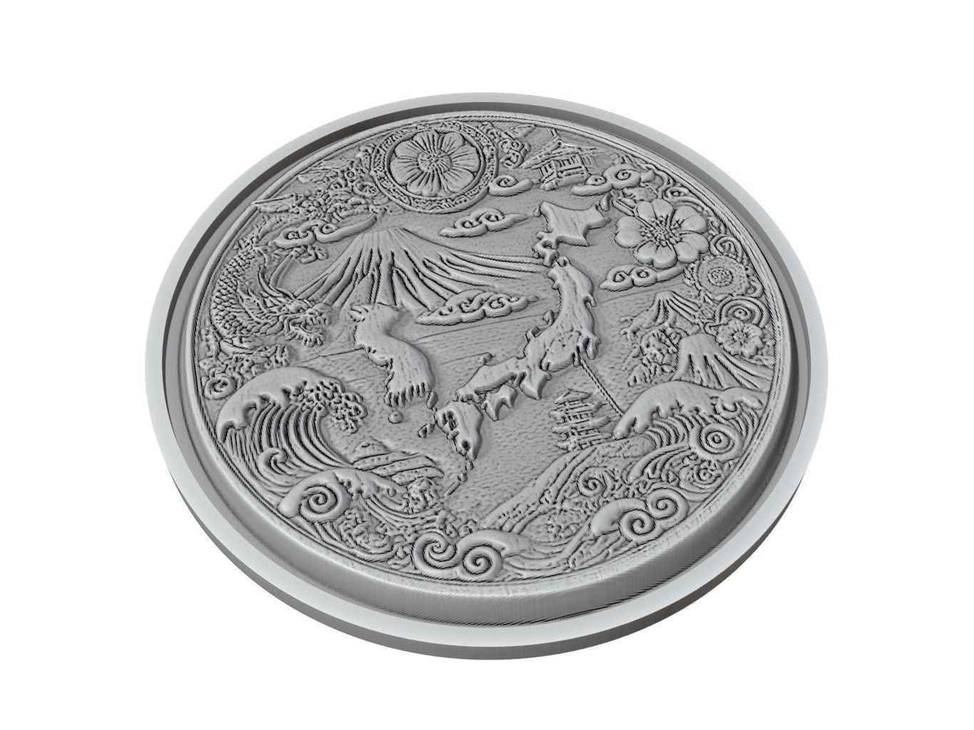 Japan Map Medallion Relief 3D print model_2