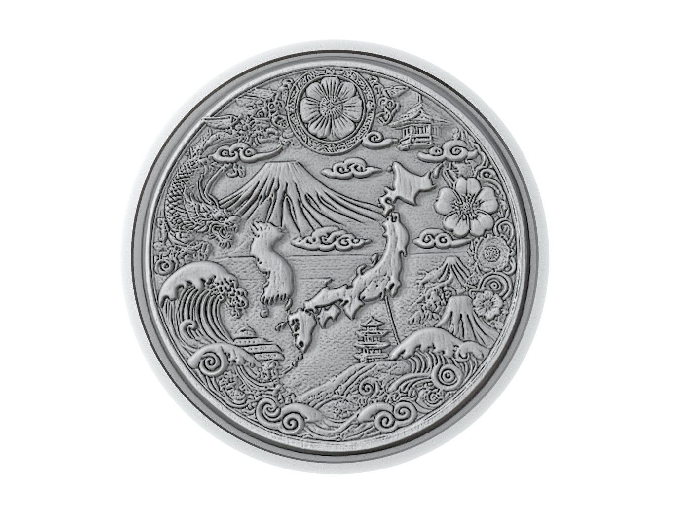Japan Map Medallion Relief 3D print model_3