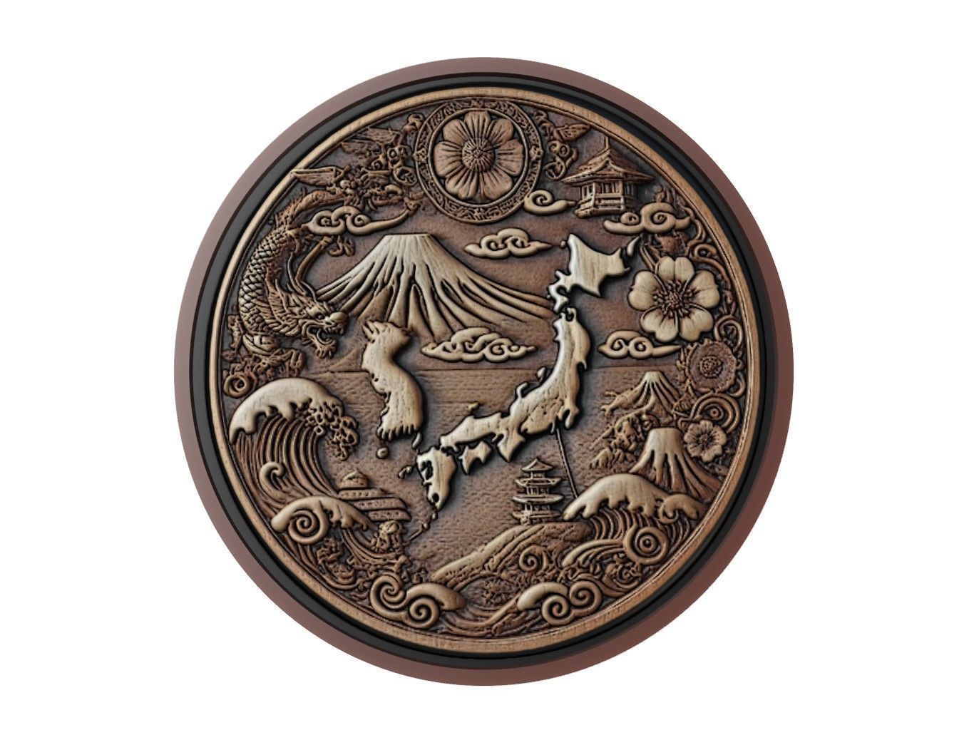 Japan Map Medallion Relief 3D print model_1
