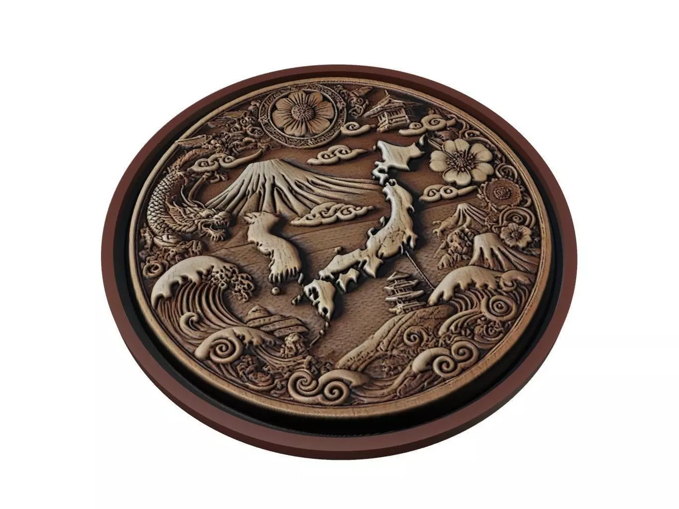 Japan Map Medallion Relief 3D print model_0