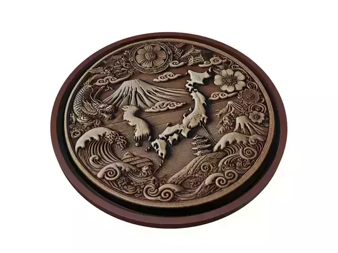 Japan Map Medallion Relief