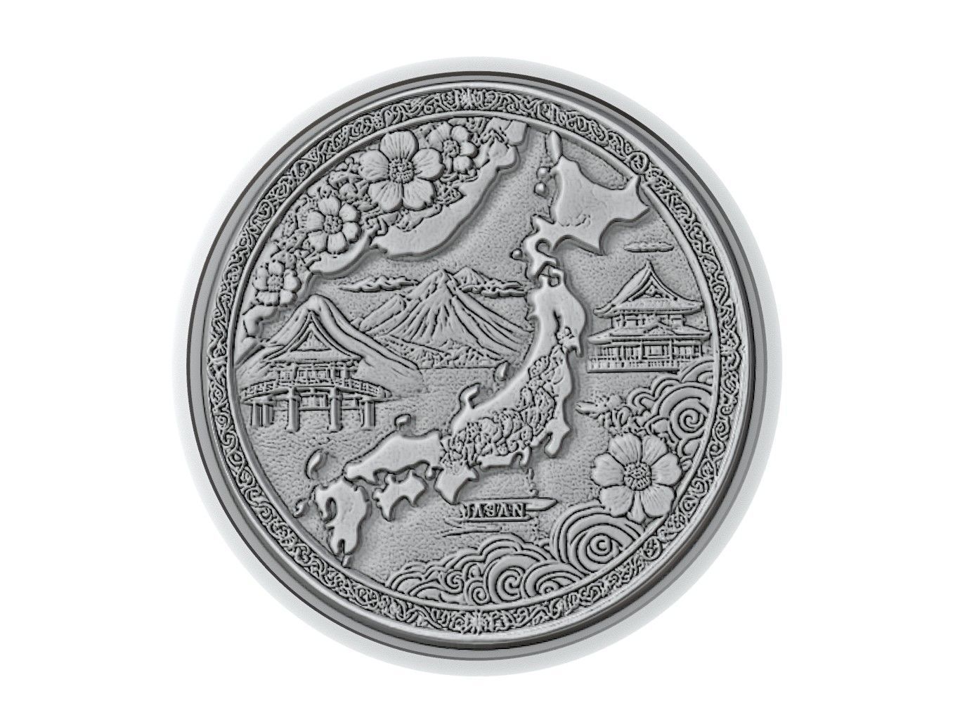 Japan Map Medallion Relief 3D print model_3