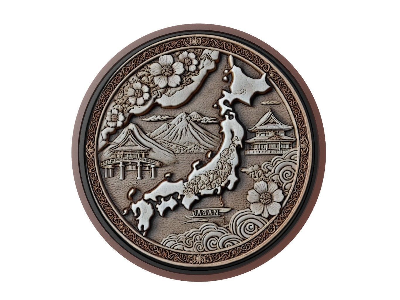 Japan Map Medallion Relief 3D print model_1