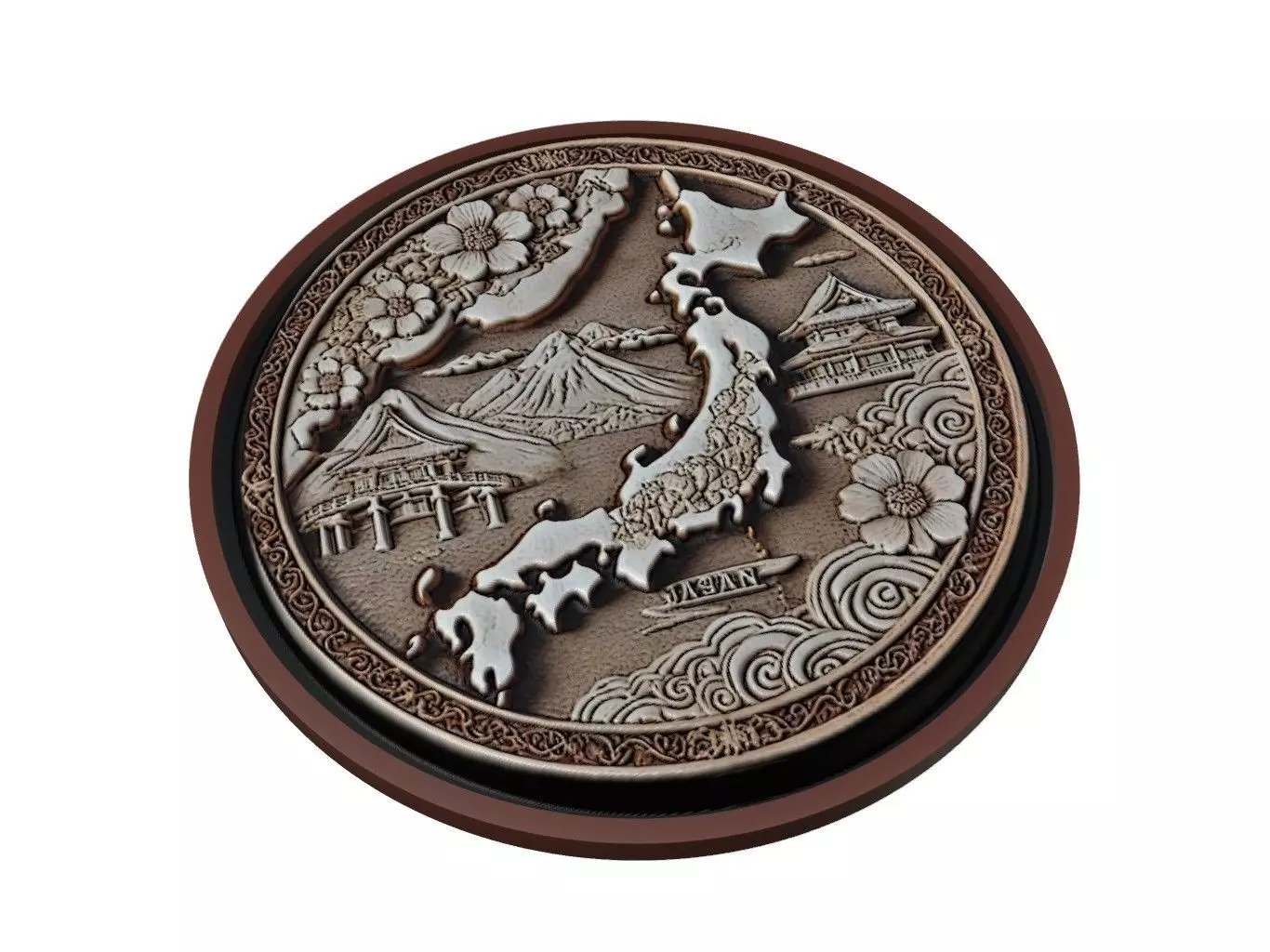 Japan Map Medallion Relief 3D print model_0