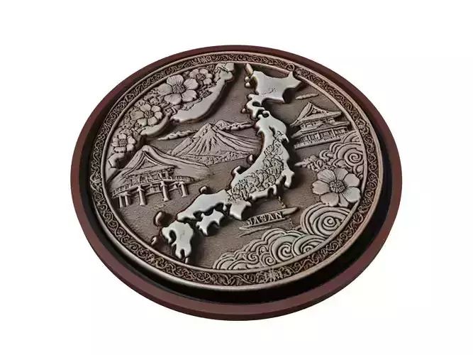 Japan Map Medallion Relief