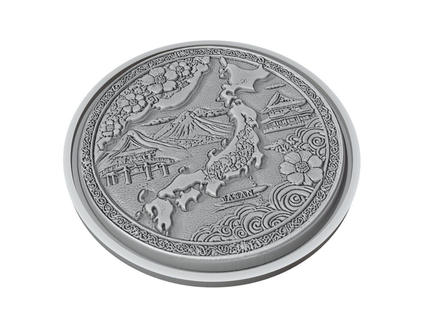 Japan Map Medallion Relief 3D print model_2