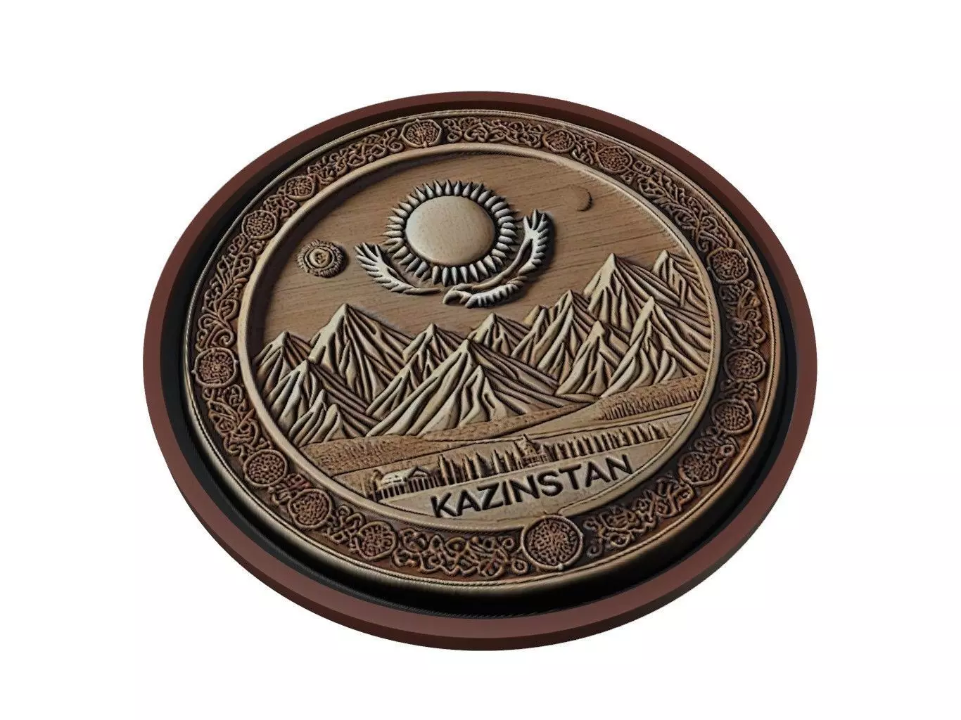 Kazakhstan Map Medallion Relief 3D print model