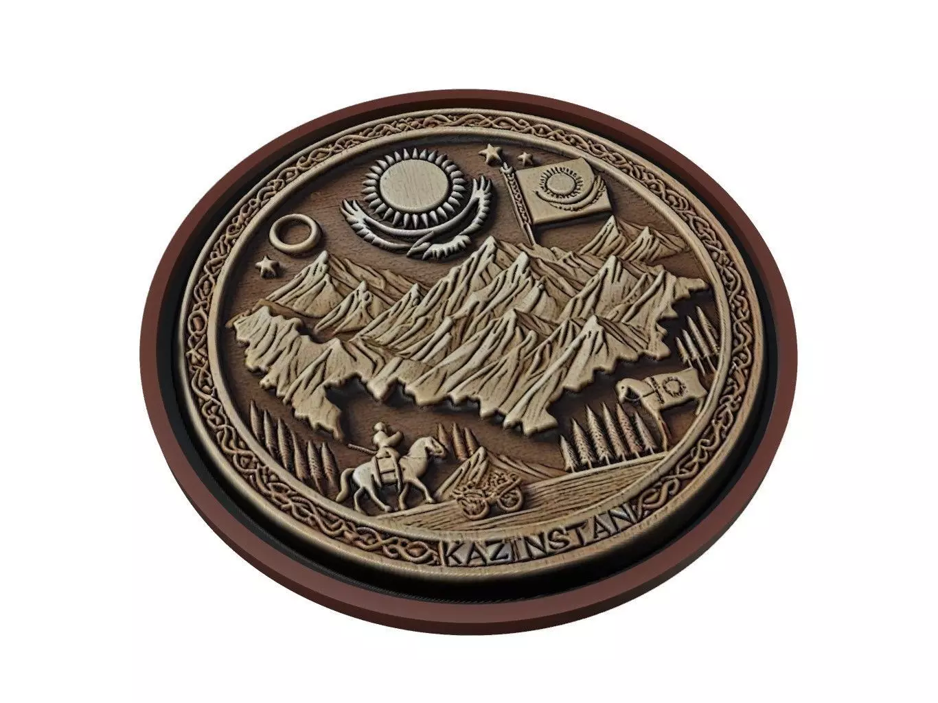 Kazakhstan Map Medallion Relief 3D print model_0