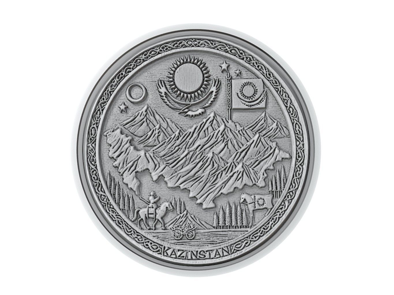 Kazakhstan Map Medallion Relief 3D print model_3