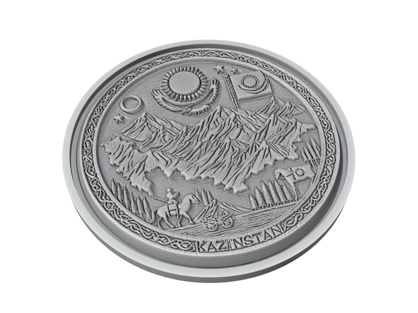 Kazakhstan Map Medallion Relief 3D print model_2