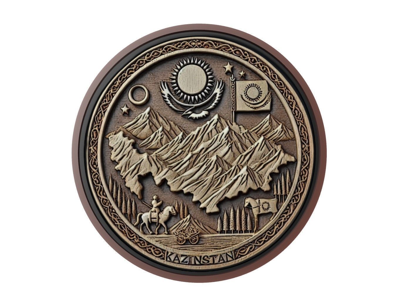 Kazakhstan Map Medallion Relief 3D print model_1