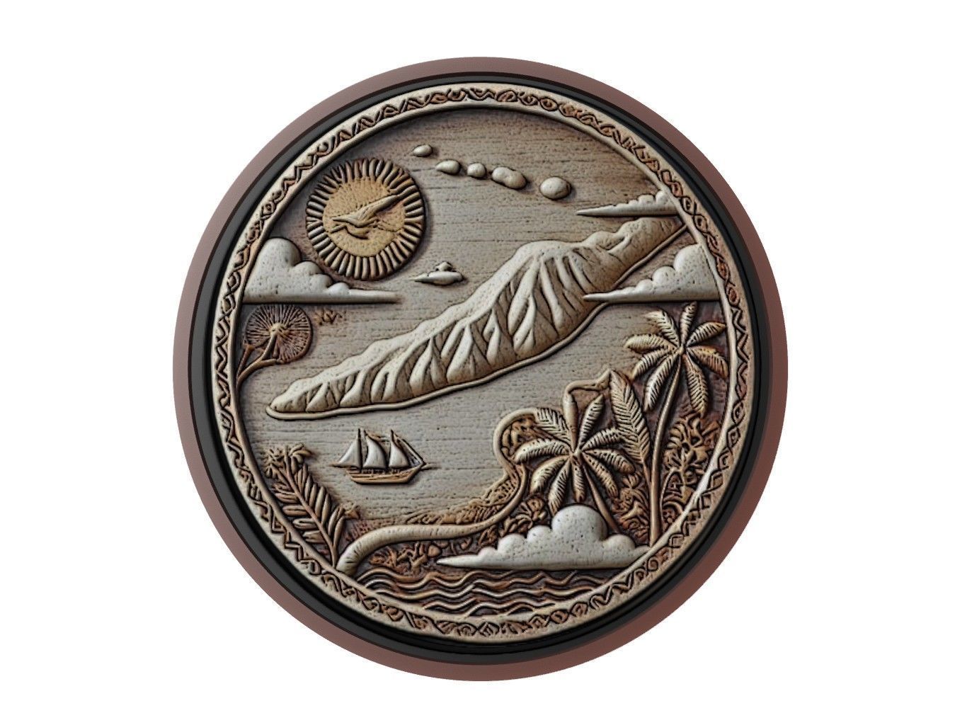 Kiribati Map Medallion Relief 3D print model_1
