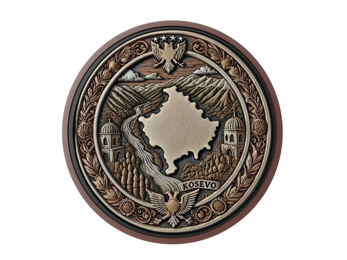 Kosovo Map Medallion Relief 3D print model_1