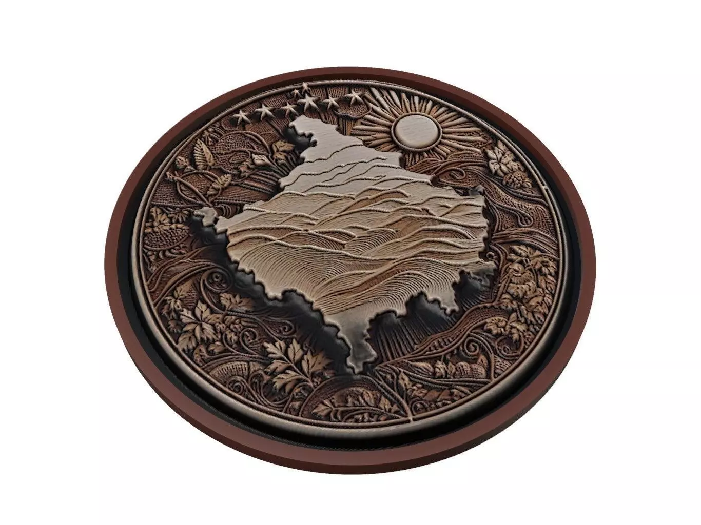Kosovo Map Medallion Relief 3D print model_0