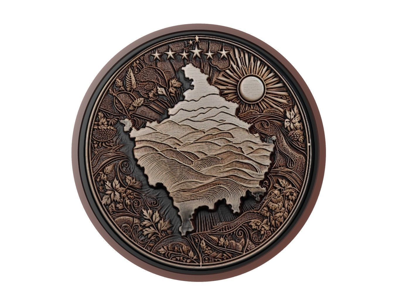 Kosovo Map Medallion Relief 3D print model_1