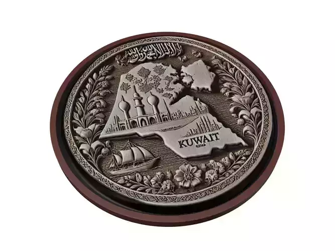 Kuwait Map Medallion Relief 3D print model