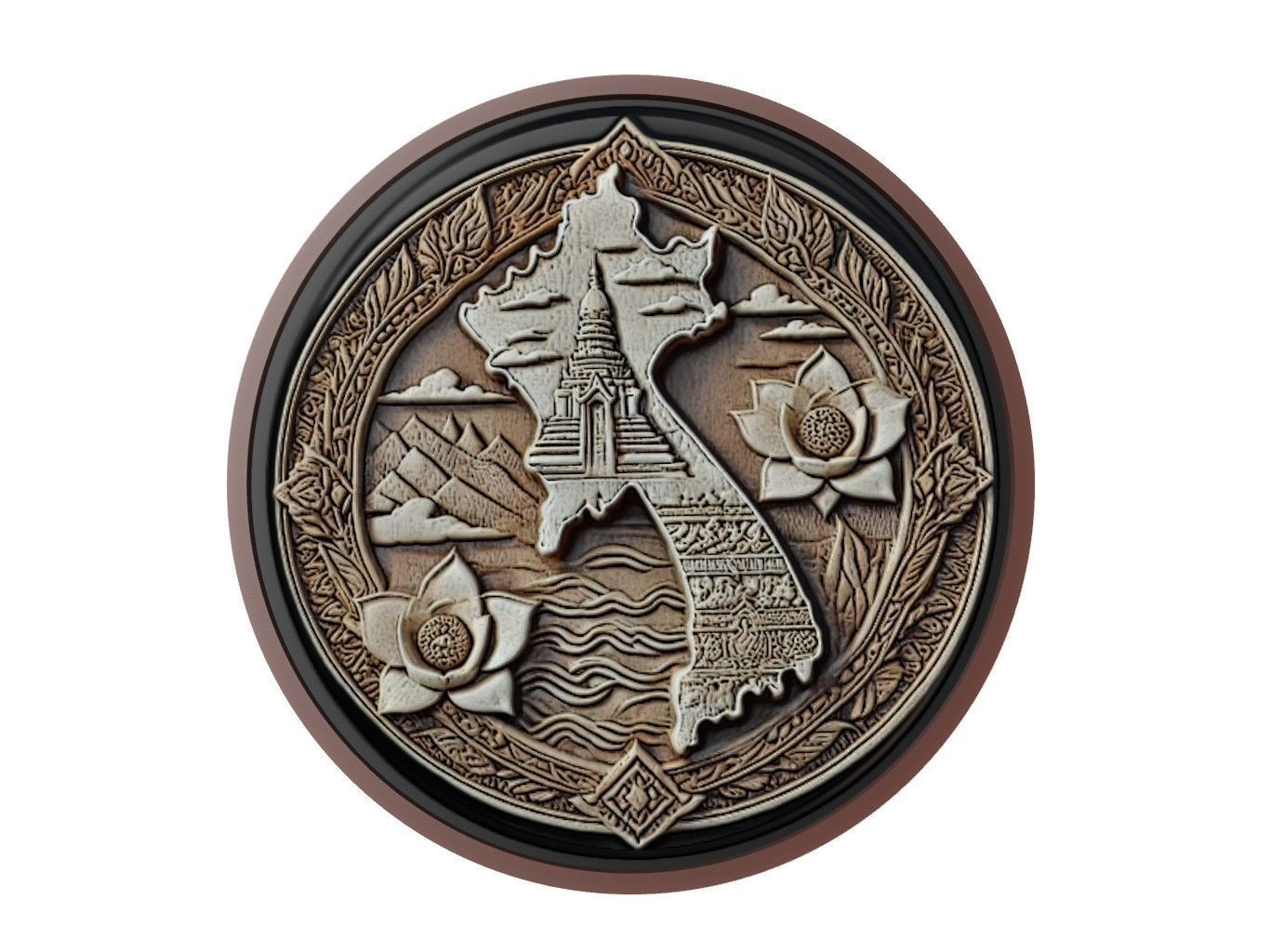 Laos Map Medallion Relief 3D print model_1