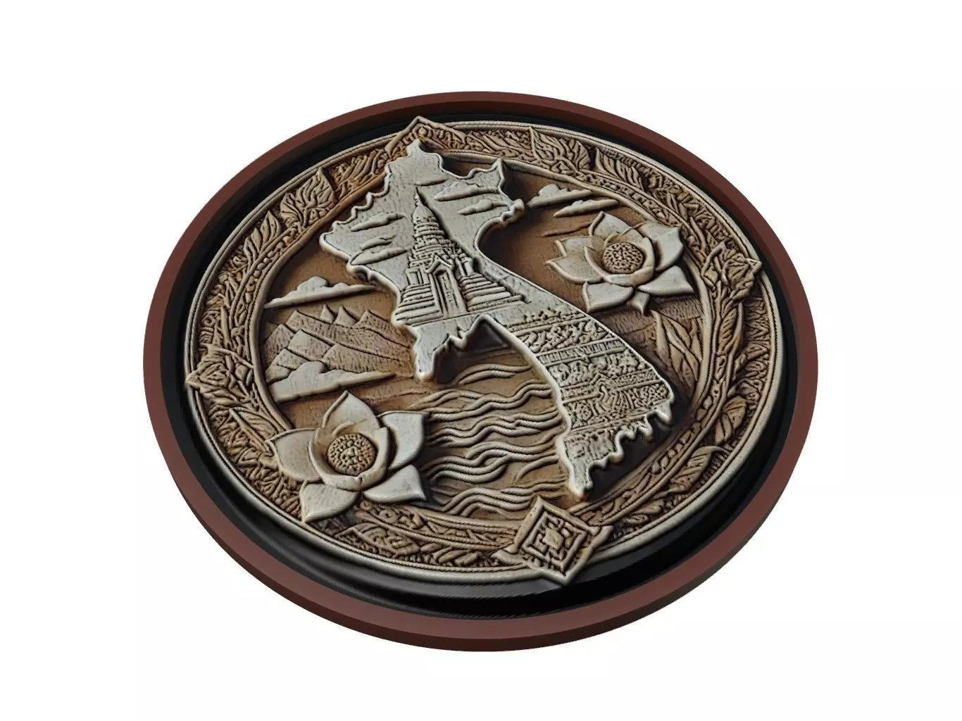Laos Map Medallion Relief 3D print model_0