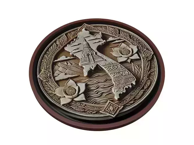 Laos Map Medallion Relief
