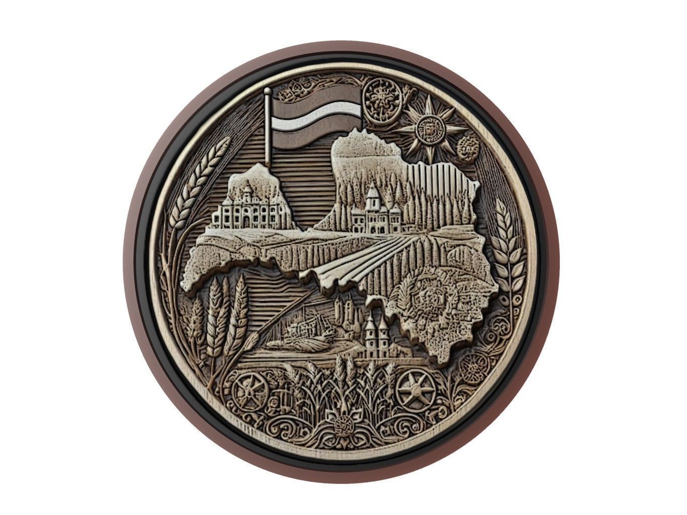 Latvia Map Medallion Relief 3D print model_1