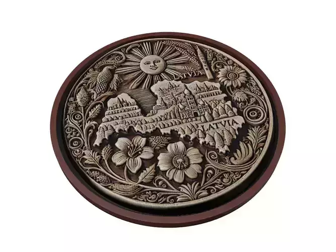 Latvia Map Medallion Relief
