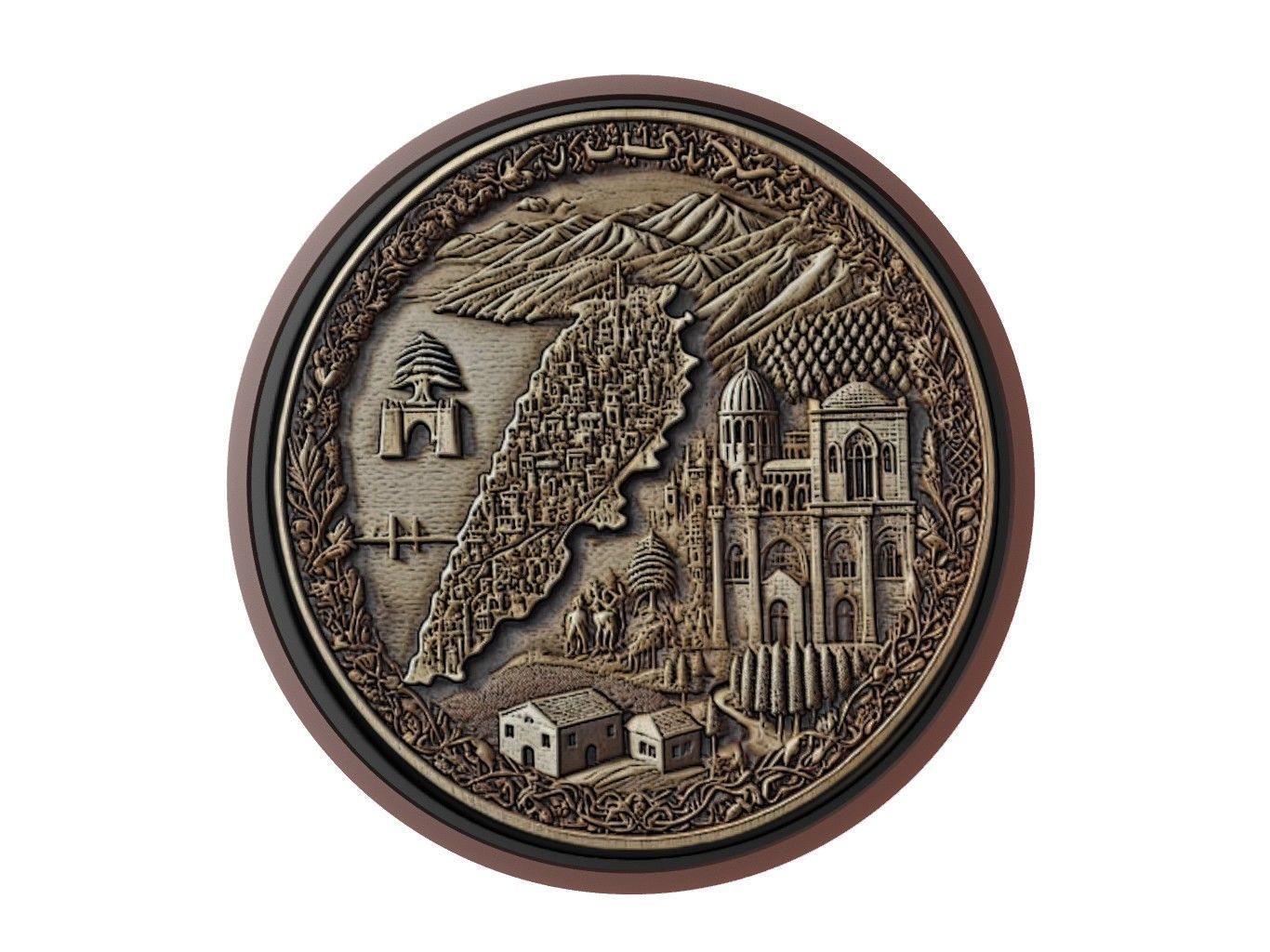 Lebanon Map Medallion Relief 3D print model_1