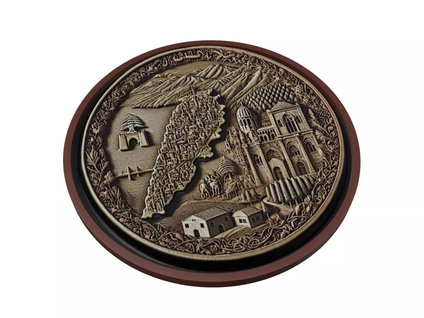 Lebanon Map Medallion Relief 3D print model_0