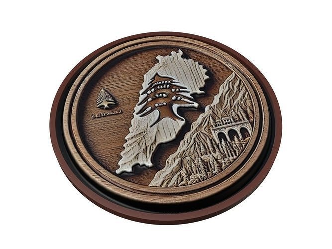 Lebanon Map Medallion Relief 3D print model