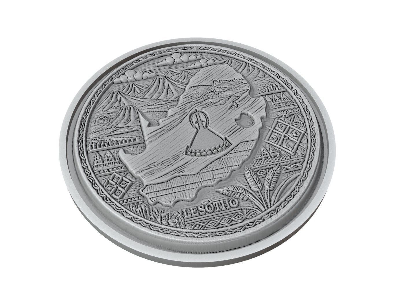 Lesotho Map Medallion Relief 3D print model_2