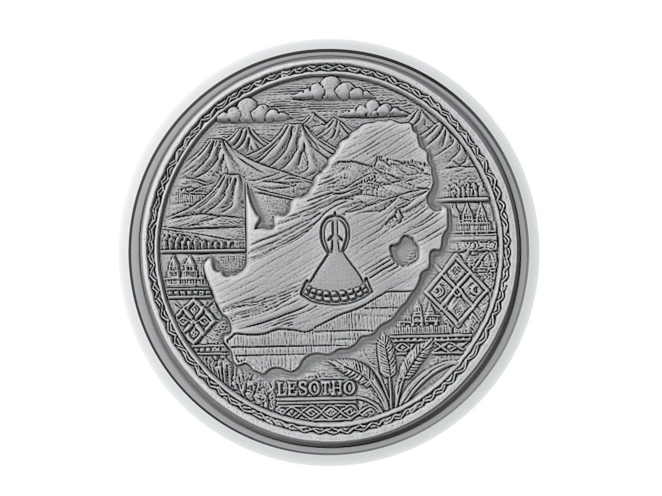 Lesotho Map Medallion Relief 3D print model_3