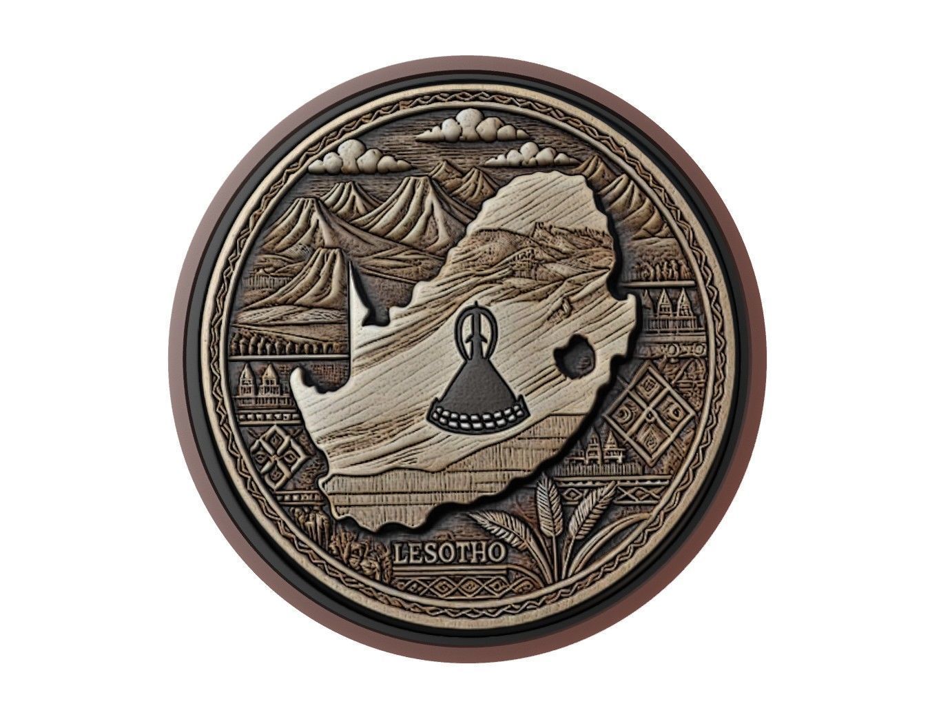 Lesotho Map Medallion Relief 3D print model_1