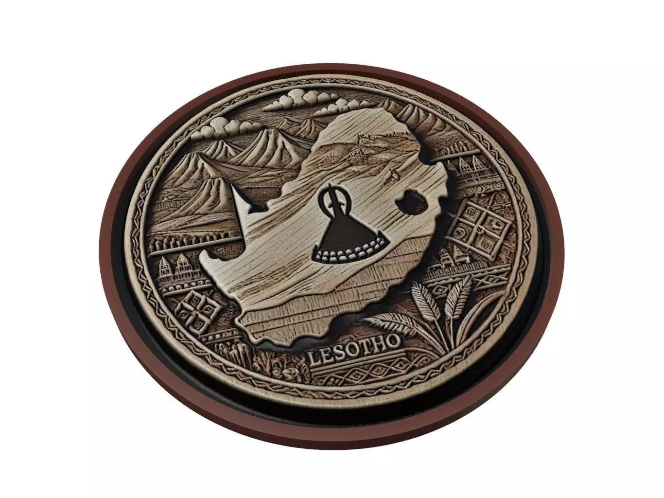 Lesotho Map Medallion Relief 3D print model_0