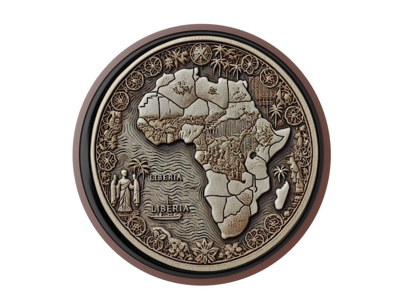 Liberia Map Medallion Relief 3D print model_1