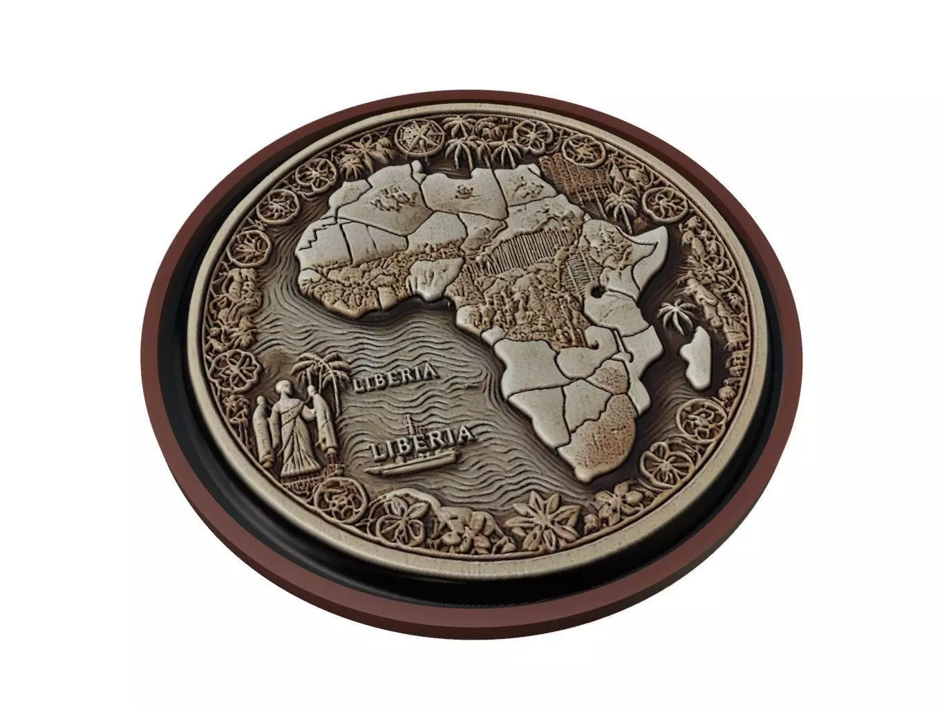 Liberia Map Medallion Relief 3D print model_0