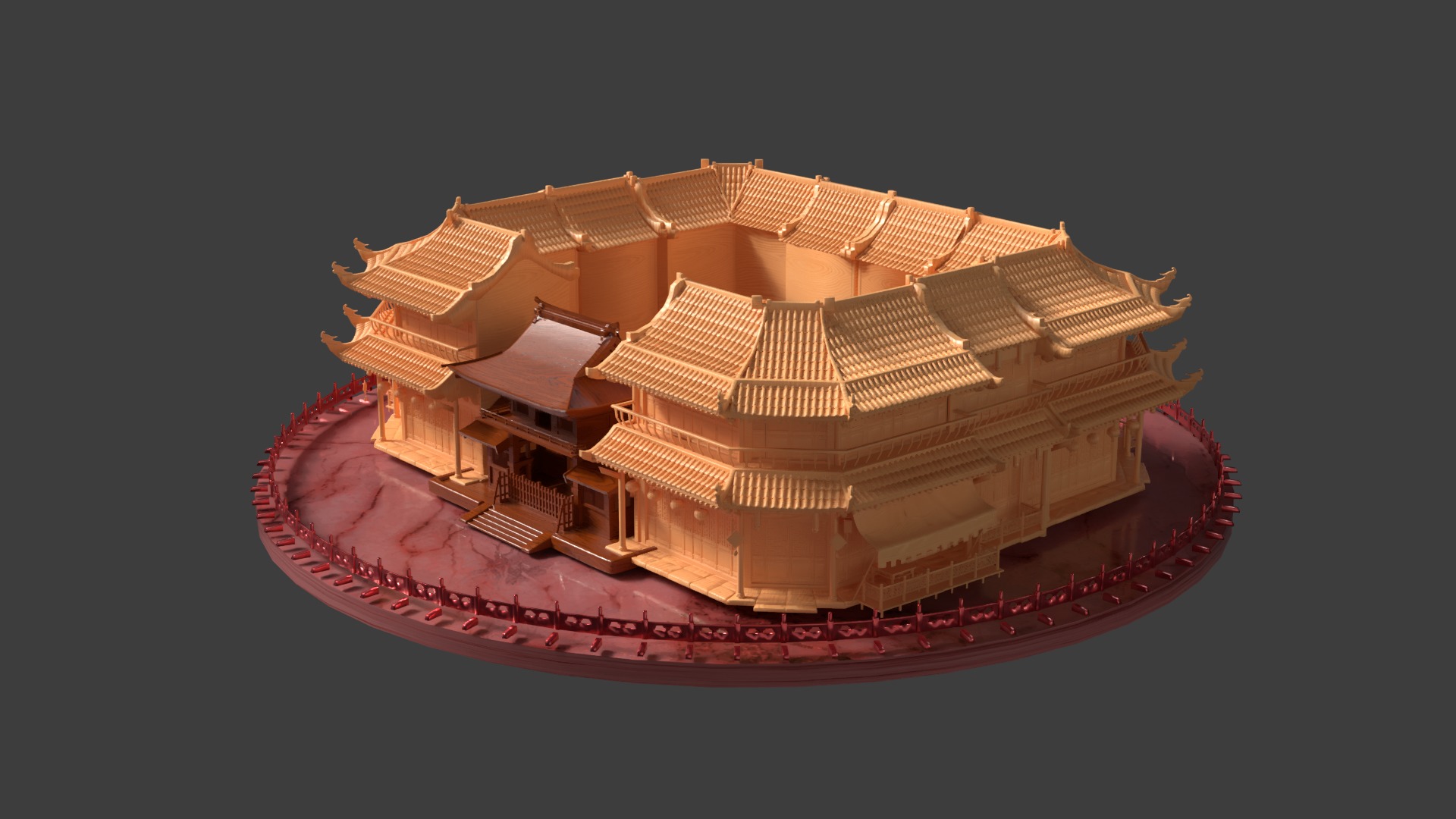 Chinese wooden ancient house 3D model_3