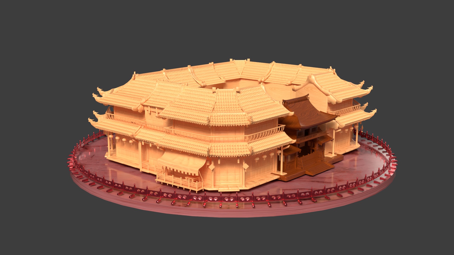 Chinese wooden ancient house 3D model_5