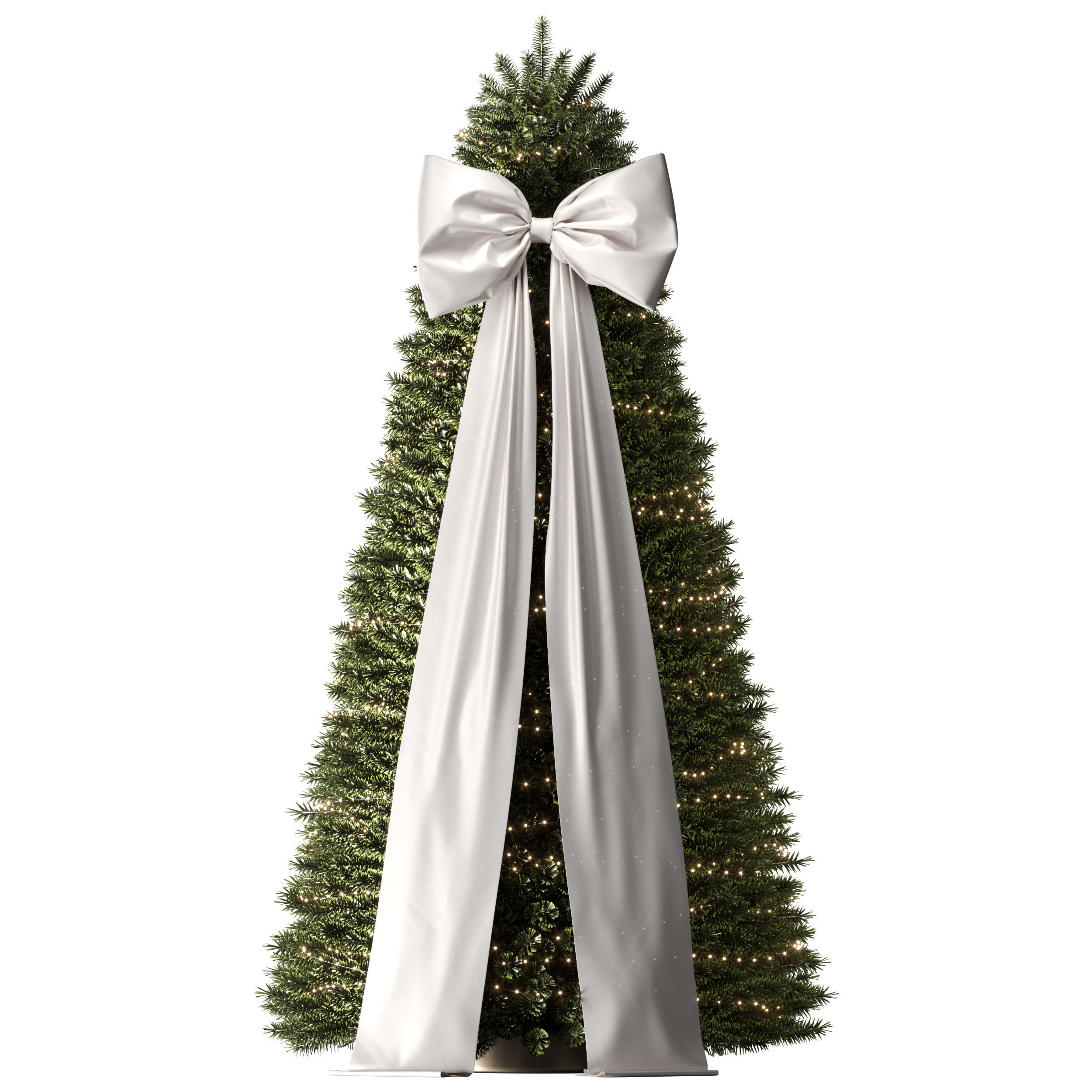 Christmas tree decorated with a silk bow and garlands 3D model_1