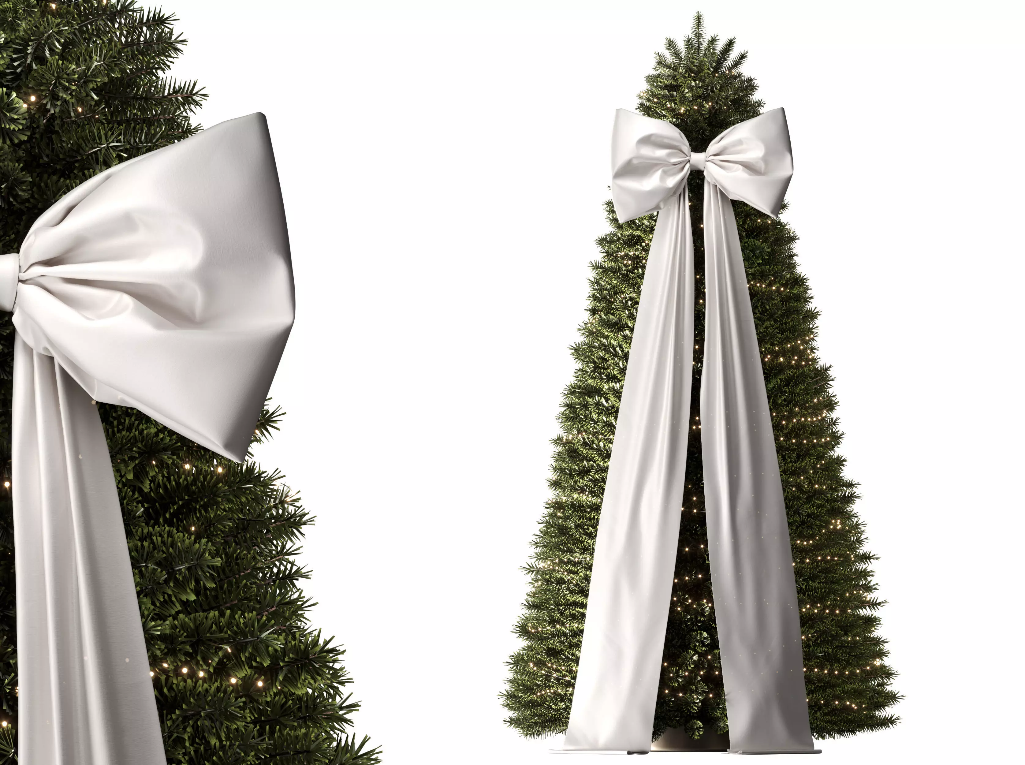 Christmas tree decorated with a silk bow and garlands 3D model_0