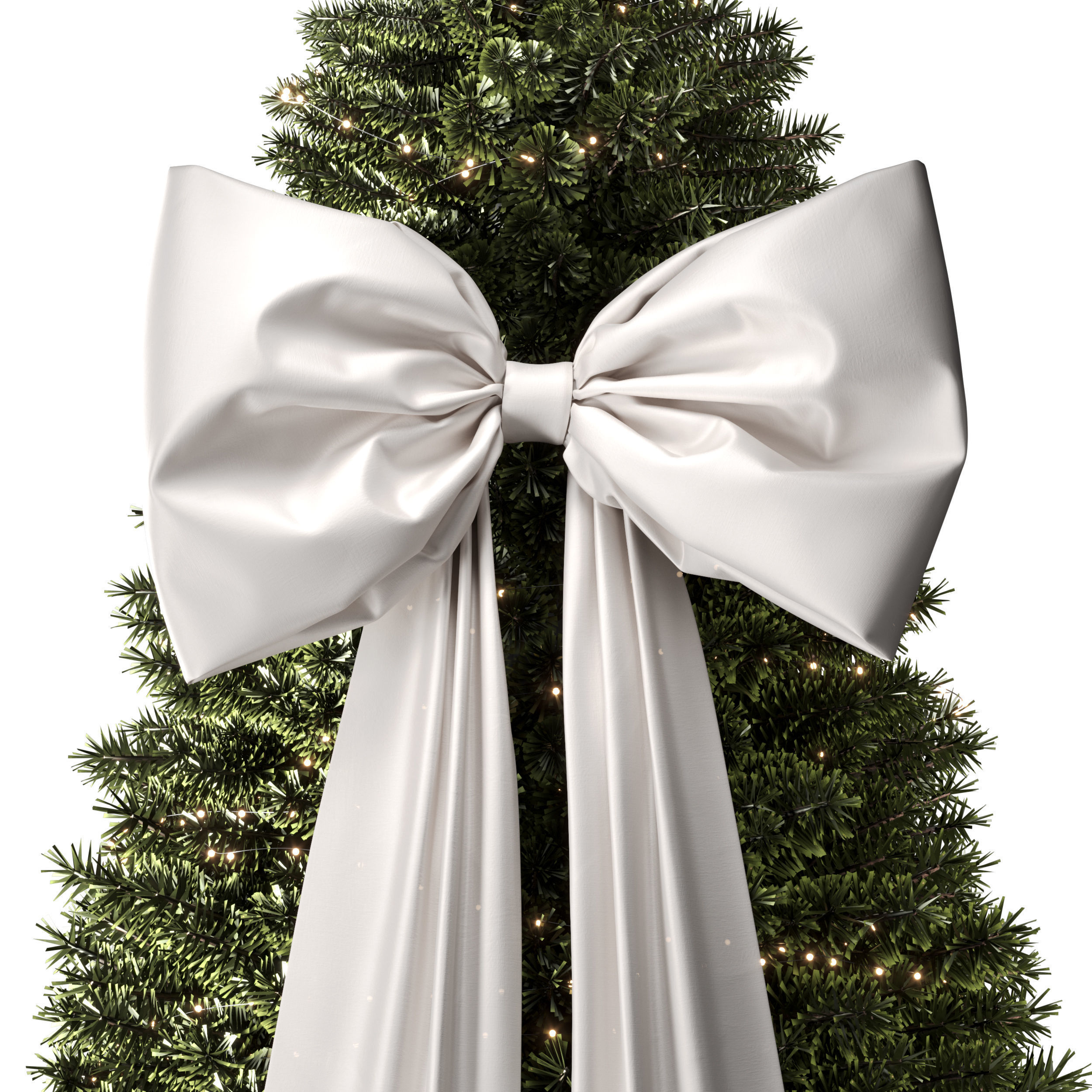 Christmas tree decorated with a silk bow and garlands 3D model_2