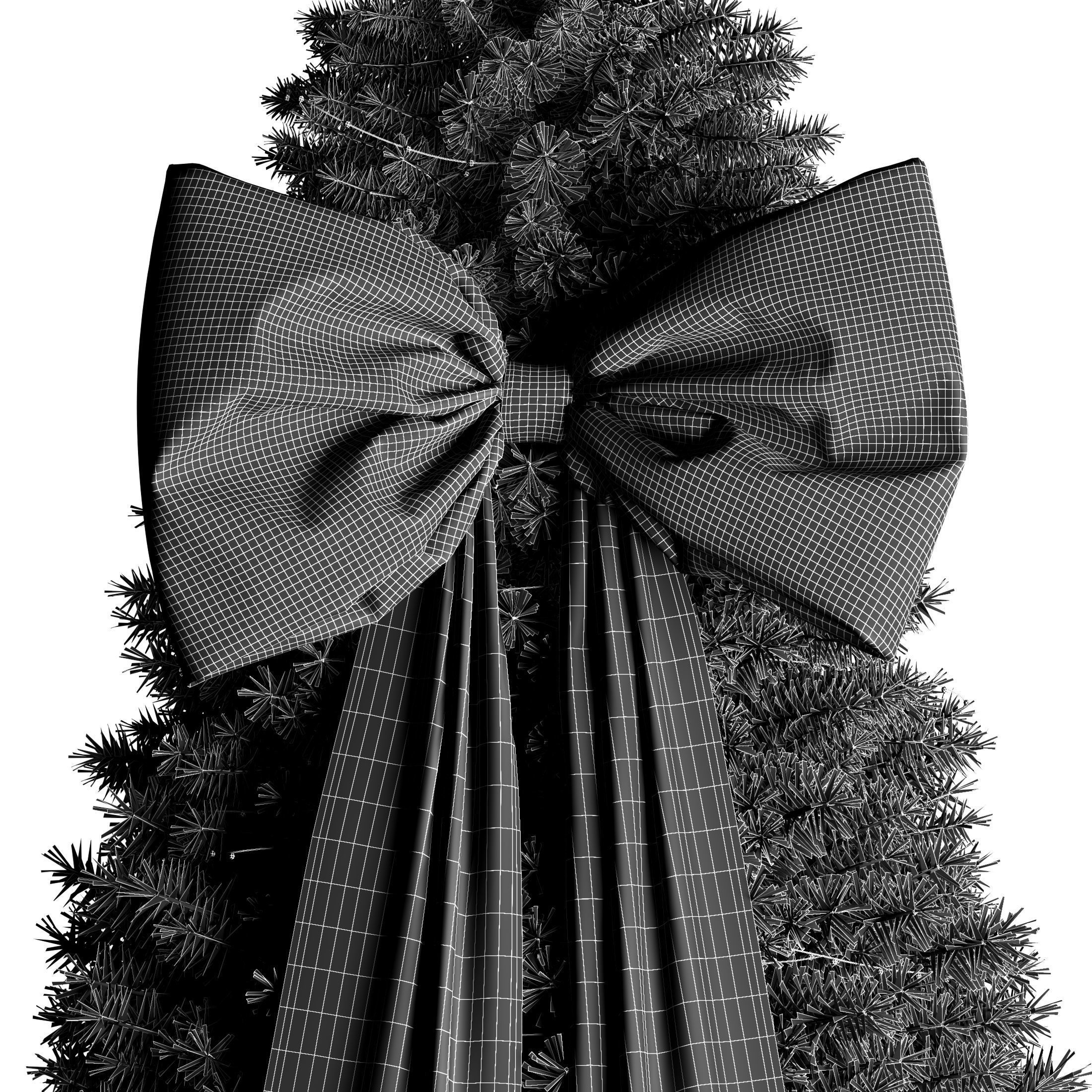 Christmas tree decorated with a silk bow and garlands 3D model_3