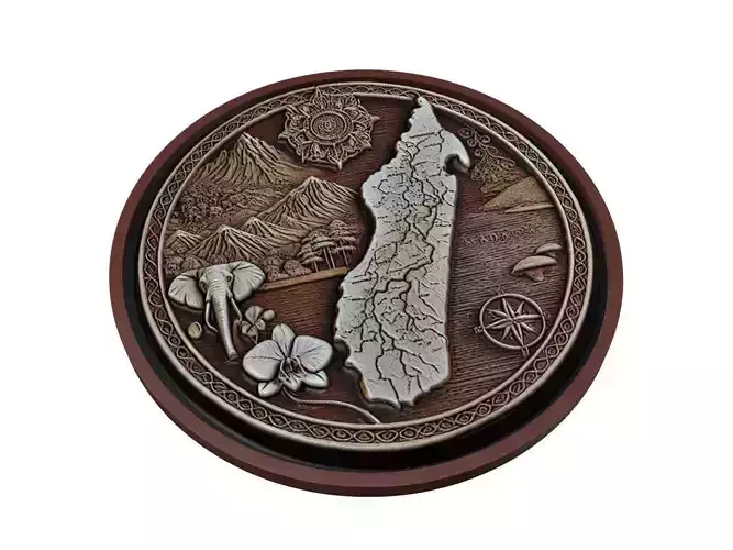 Madagascar Map Medallion Relief 3D print model