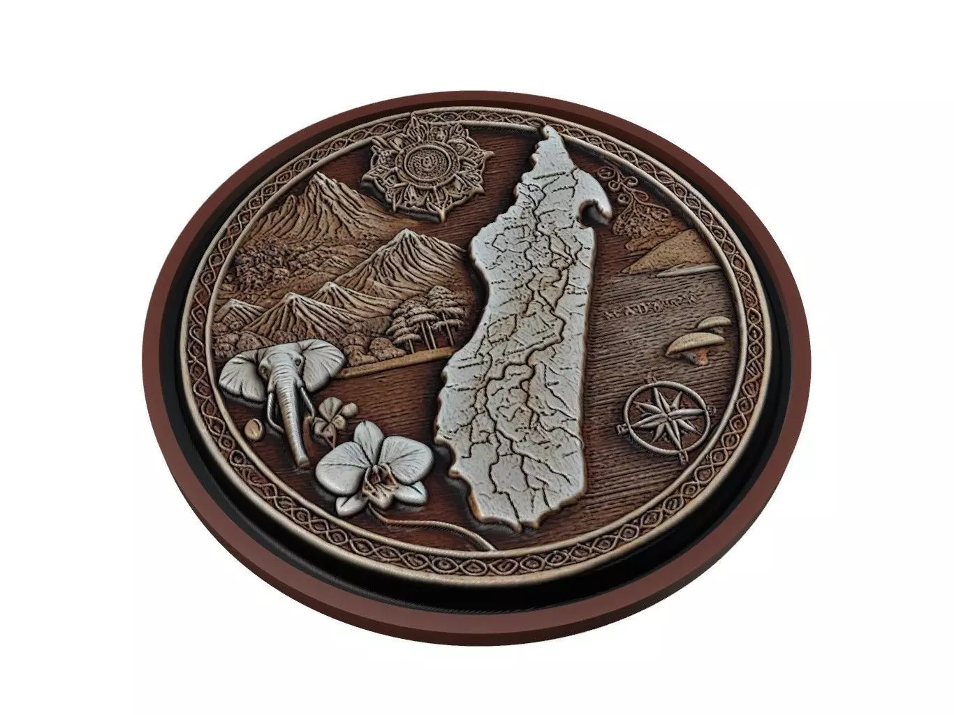 Madagascar Map Medallion Relief 3D print model