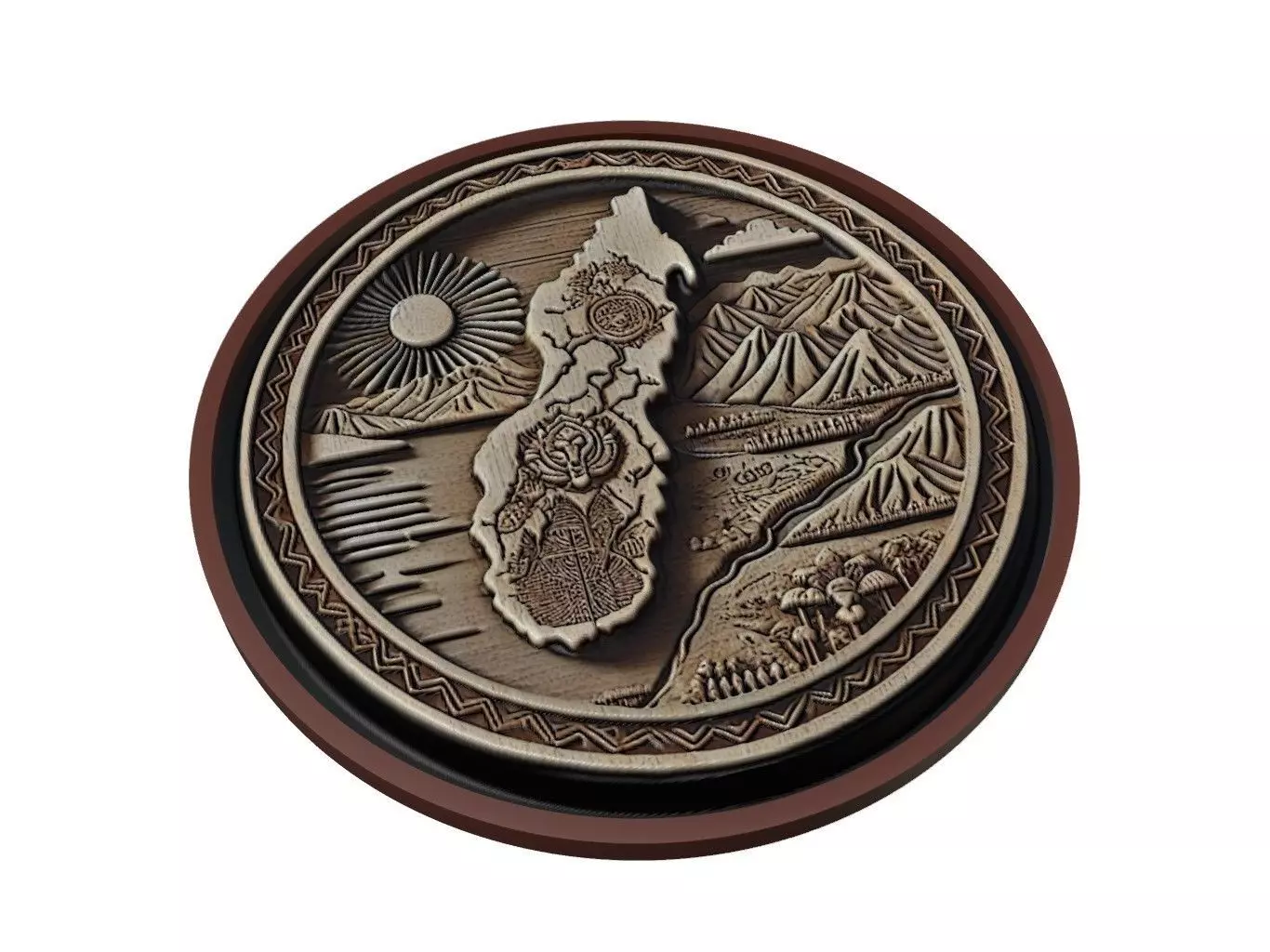 Madagascar Map Medallion Relief 3D print model_0
