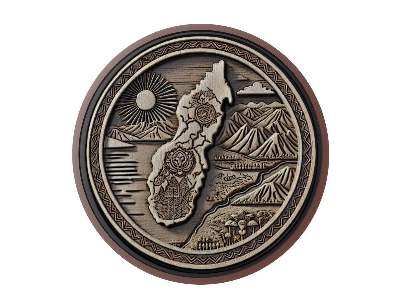 Madagascar Map Medallion Relief 3D print model_1