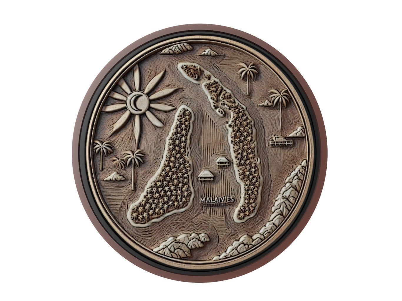 Maldives Map Medallion Relief 3D print model_1