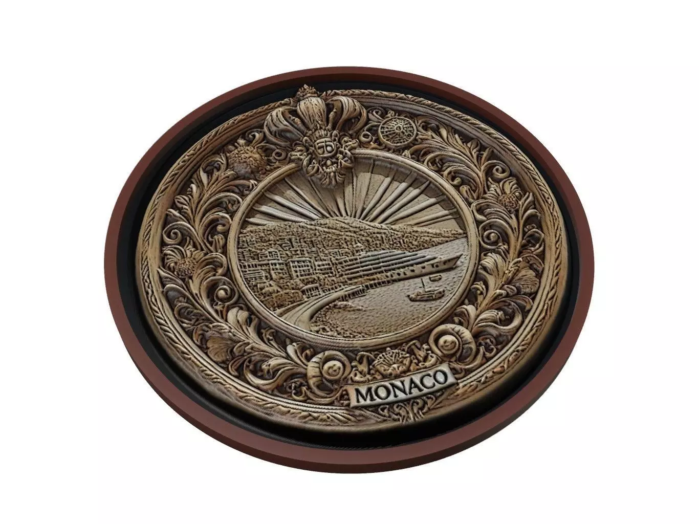 Monaco Map Medallion Relief 3D print model_0