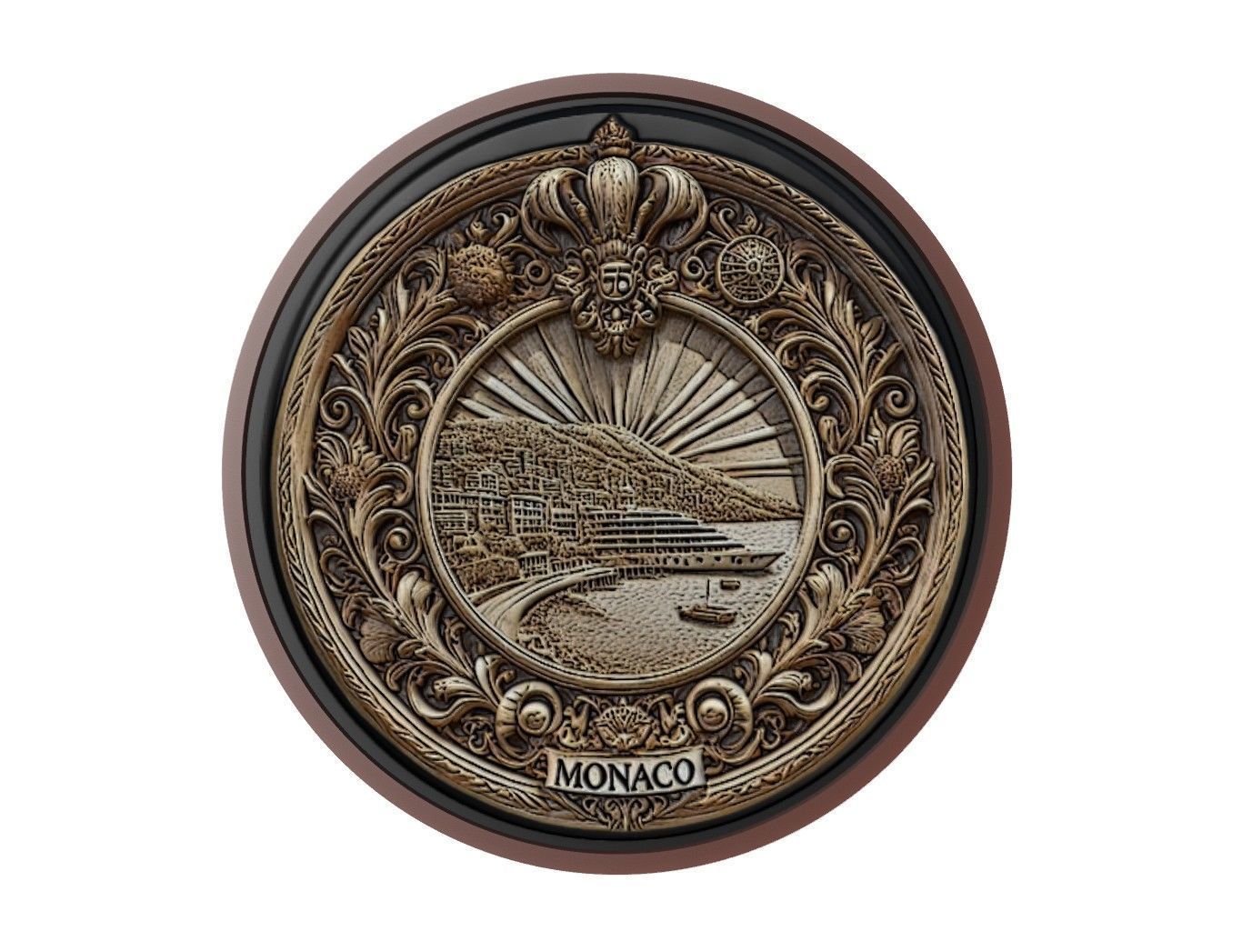 Monaco Map Medallion Relief 3D print model_1